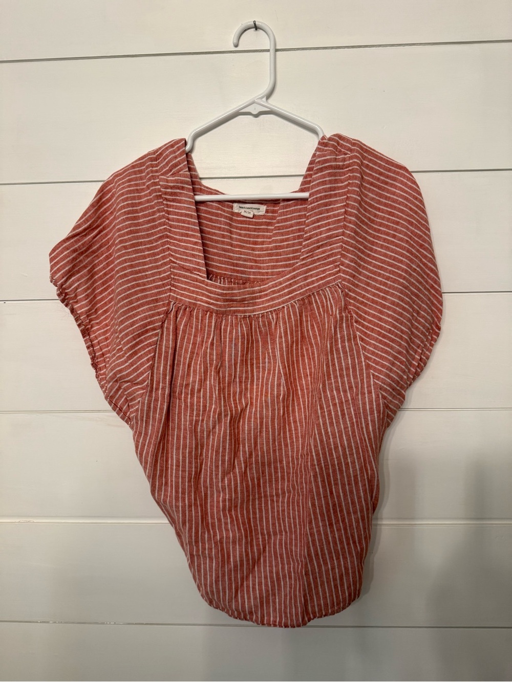 beachlunchlounge Coral-Striped Square Neck Blouse